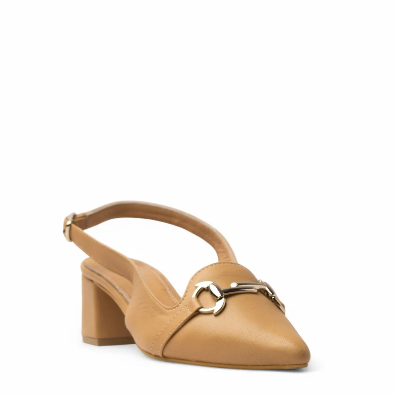 Women Beige Leather Heels #3661
