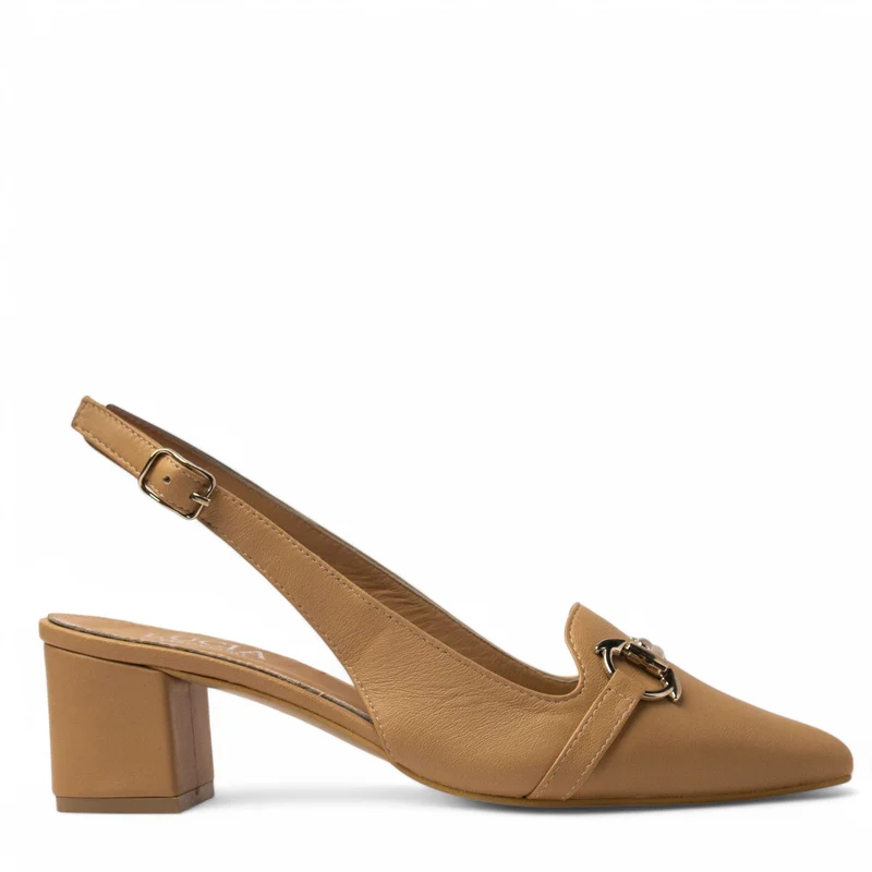Women Beige Leather Heels #3661