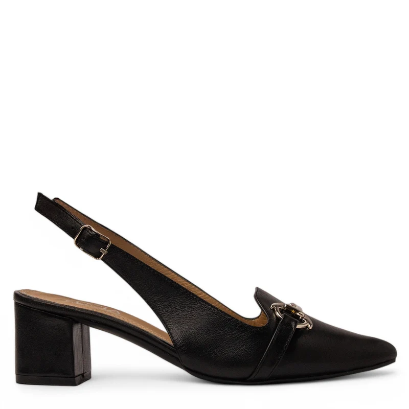 Women Black Leather Heels #3660