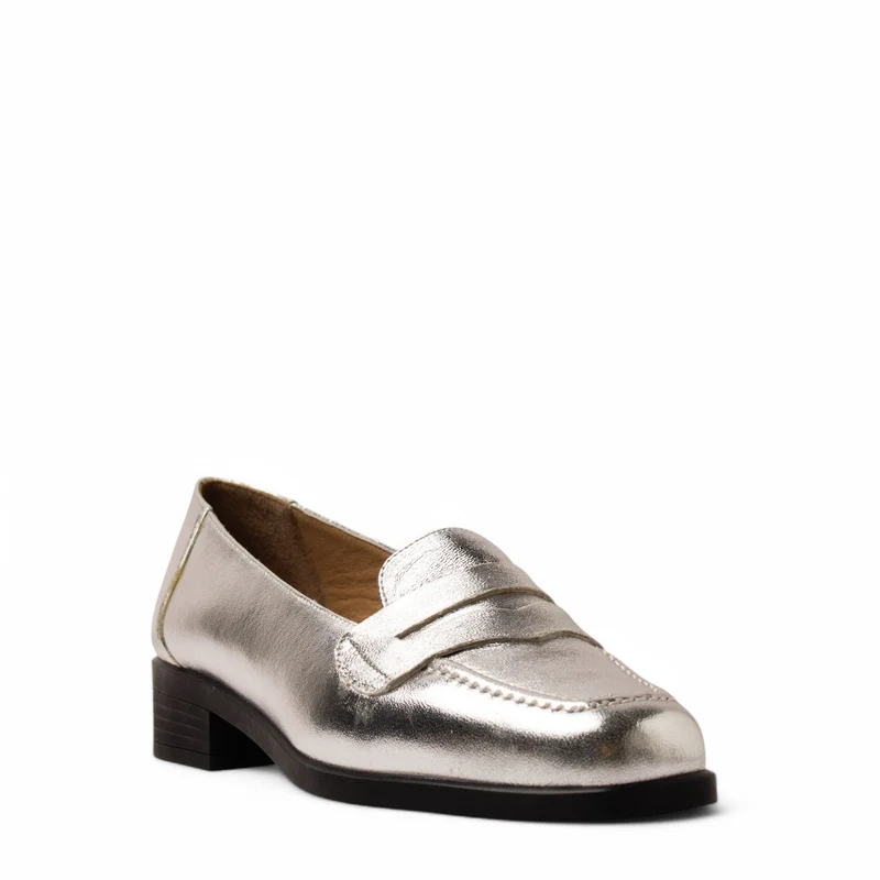 Women Silver Leather Shoe #3655