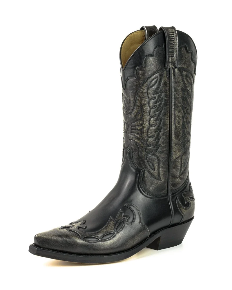 Country- und Western-Cowboystiefel 1927-C für Herren und Damen aus schwarzem und grauem Leder