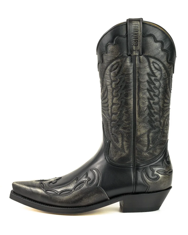 Country- und Western-Cowboystiefel 1927-C für Herren und Damen aus schwarzem und grauem Leder