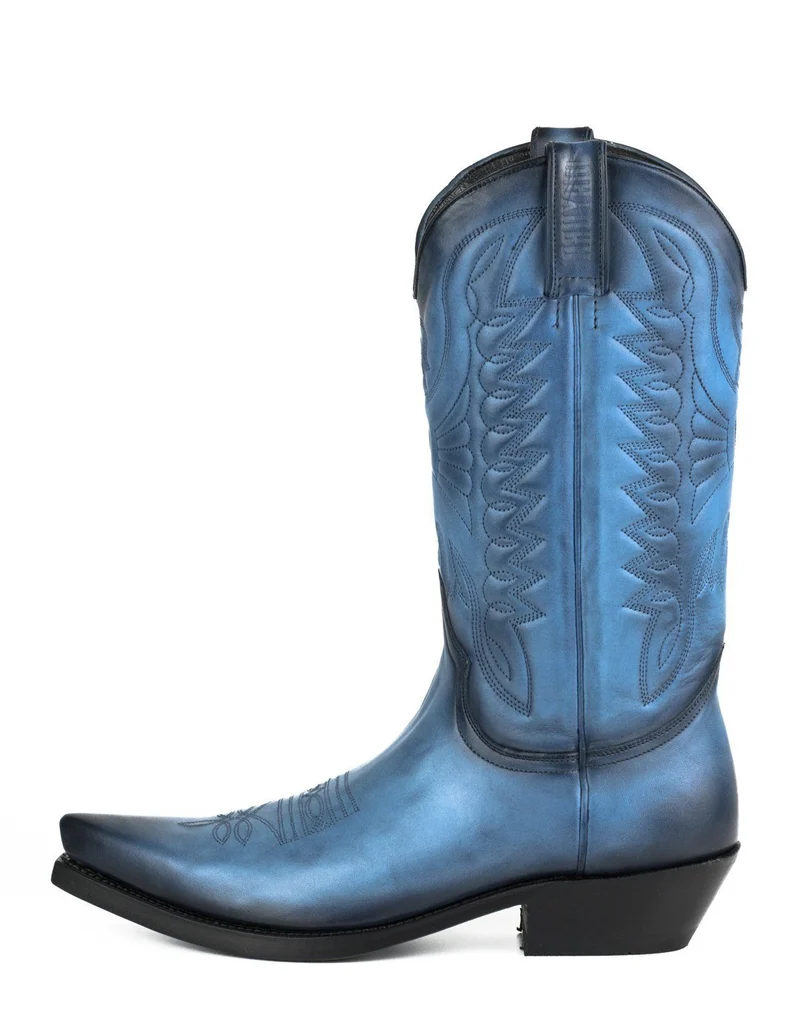 Country- und Western-Cowboystiefel 1920 aus blauem Leder für Herren und Damen