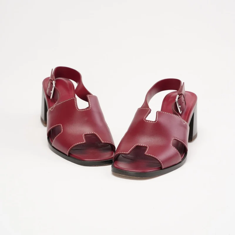 Hermes H Logo Weinrote Slingback-Sandalen aus Leder, Größe 40