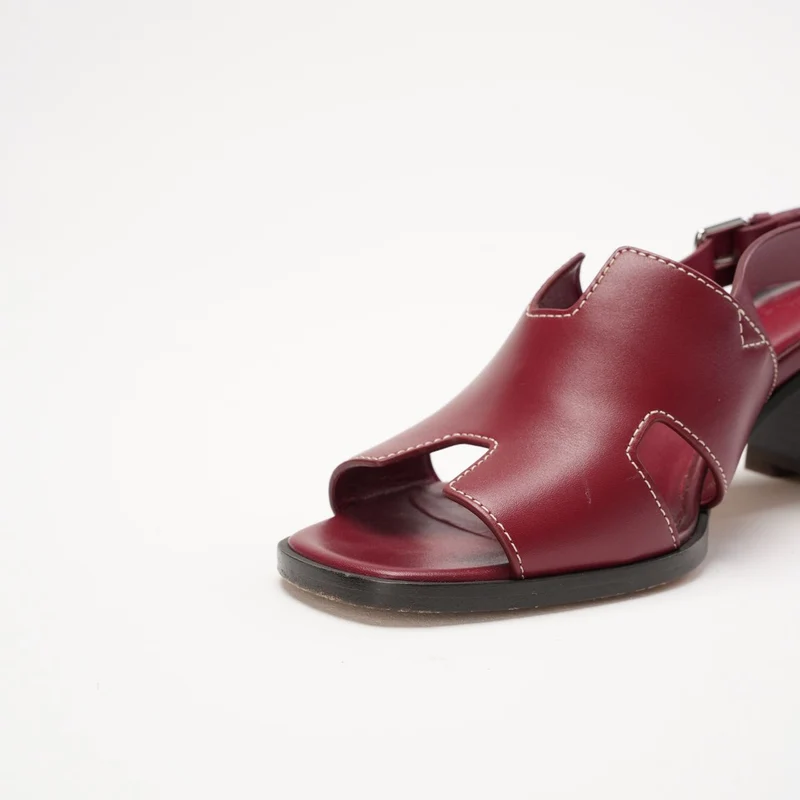 Hermes H Logo Weinrote Slingback-Sandalen aus Leder, Größe 40