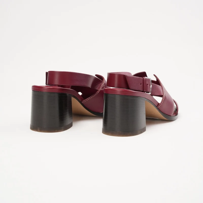 Hermes H Logo Weinrote Slingback-Sandalen aus Leder, Größe 40