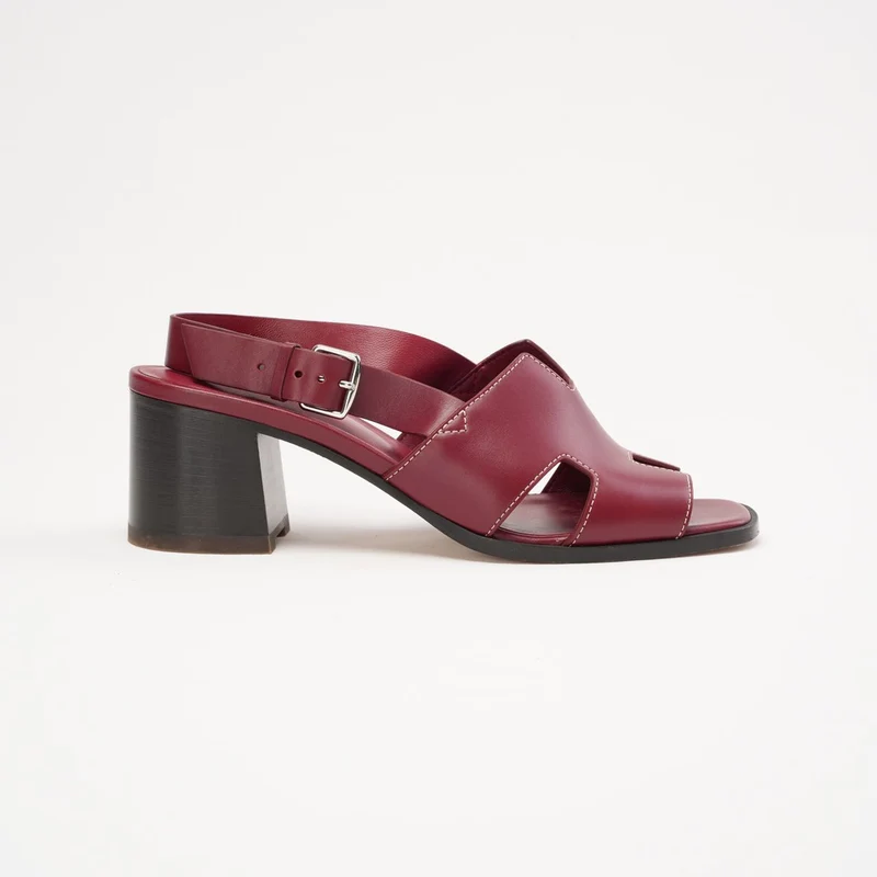 Hermes H Logo Weinrote Slingback-Sandalen aus Leder, Größe 40