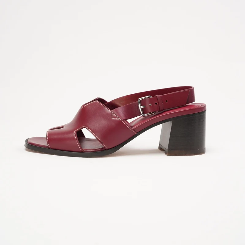 Hermes H Logo Weinrote Slingback-Sandalen aus Leder, Größe 40