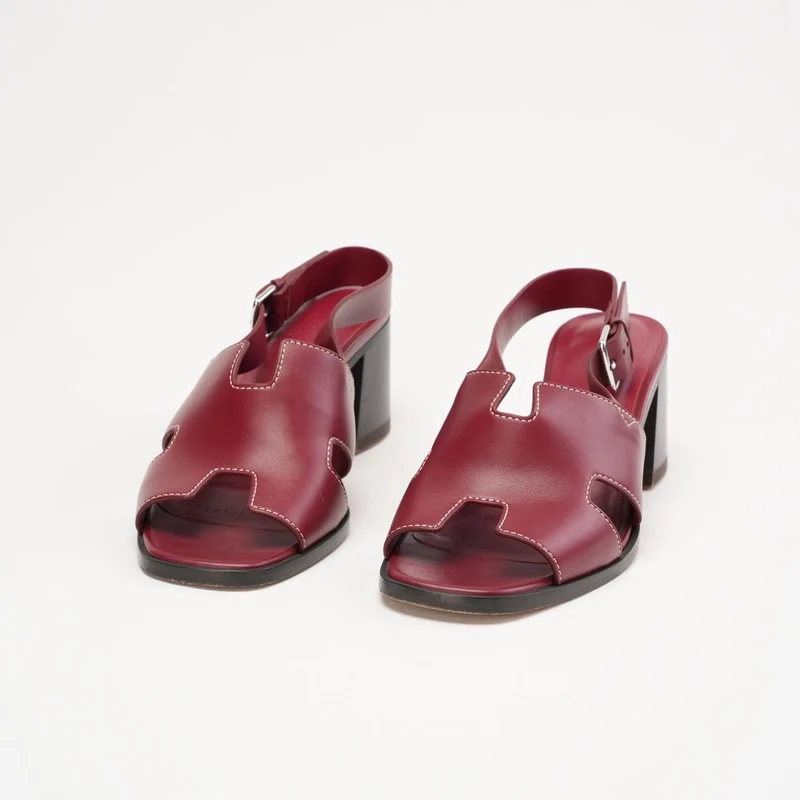 Hermes H Logo Weinrote Slingback-Sandalen aus Leder, Größe 40