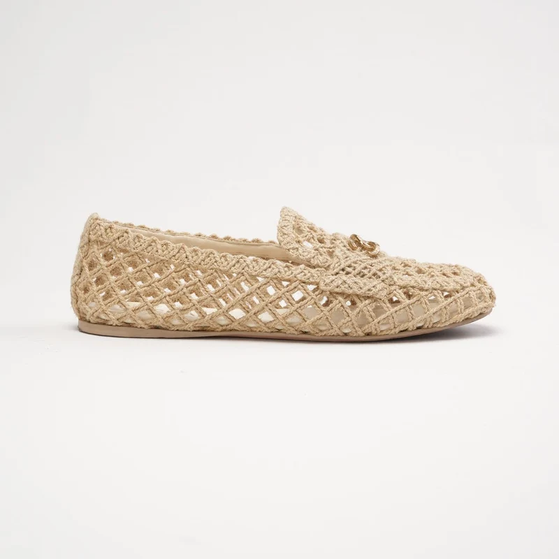 Chanel Raffia-geflochtene CC-Mokassins, beige, Farbe 39.5