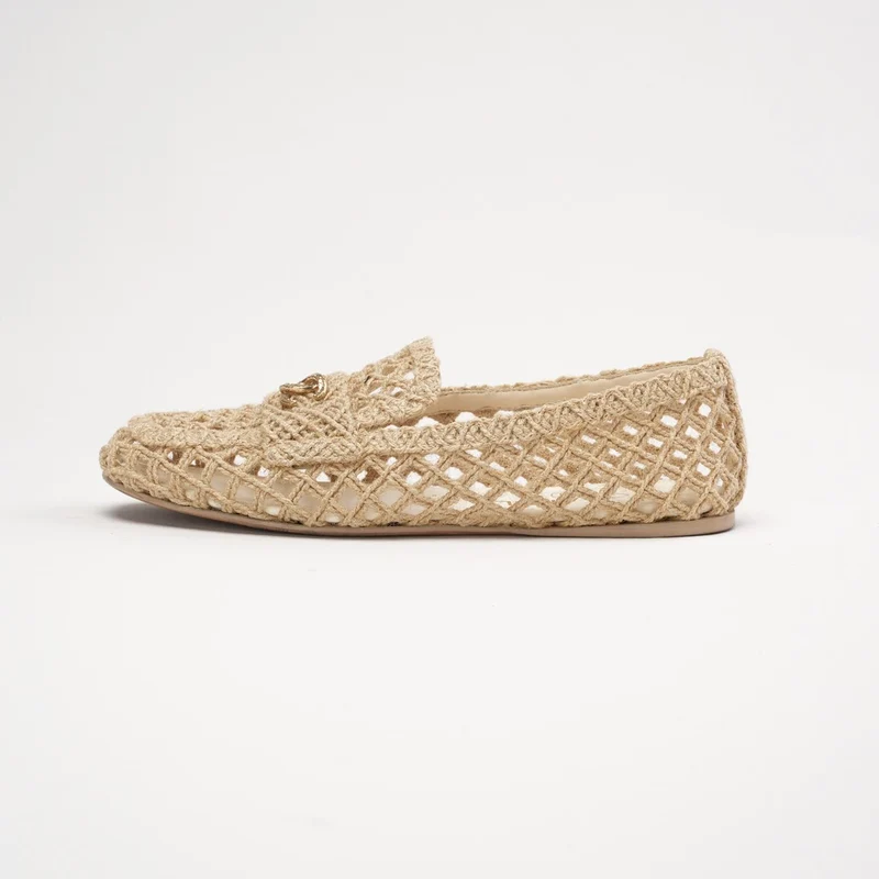Chanel Raffia-geflochtene CC-Mokassins, beige, Farbe 39.5