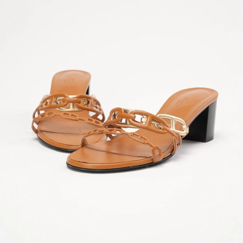 Hermès Tandem-Sandalen aus braunem Leder, Größe 40