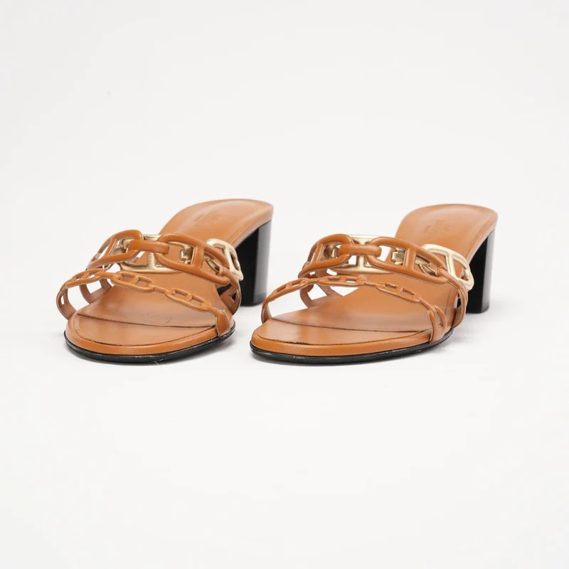 Hermès Tandem-Sandalen aus braunem Leder, Größe 40