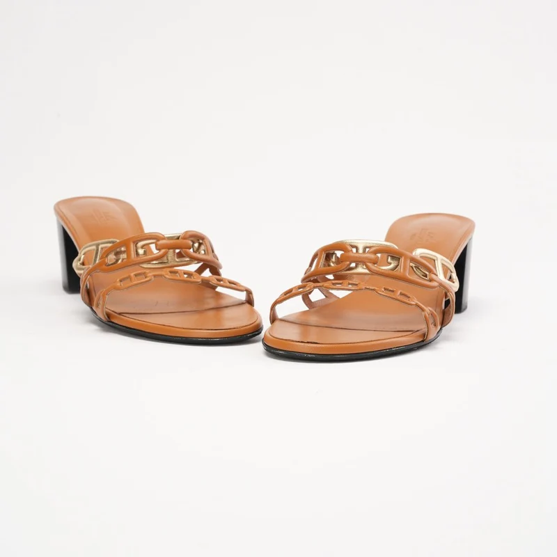 Hermès Tandem-Sandalen aus braunem Leder, Größe 40
