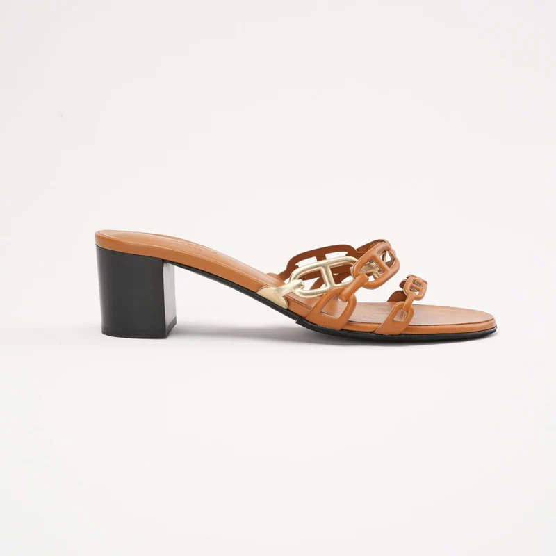 Hermès Tandem-Sandalen aus braunem Leder, Größe 40