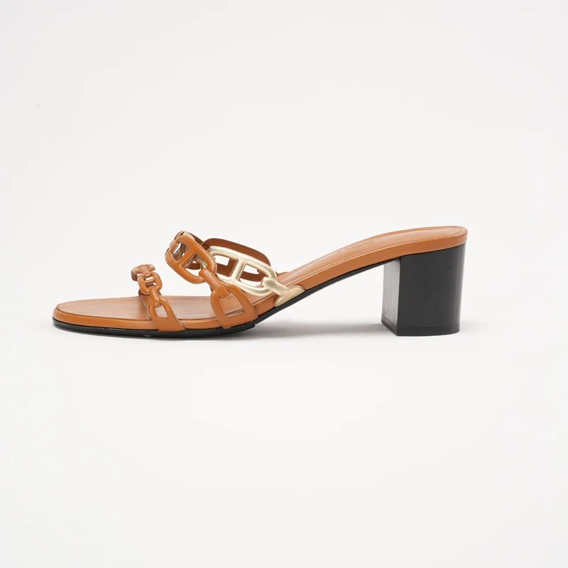 Hermès Tandem-Sandalen aus braunem Leder, Größe 40