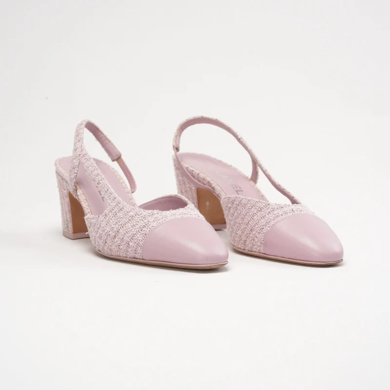 Chanel Slingback-Pumps aus Tweed und Leder, Rosa, Größe 38