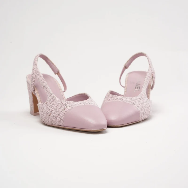 Chanel Slingback-Pumps aus Tweed und Leder, Rosa, Größe 38