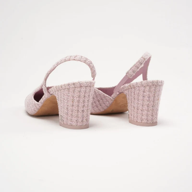 Chanel Slingback-Pumps aus Tweed und Leder, Rosa, Größe 38