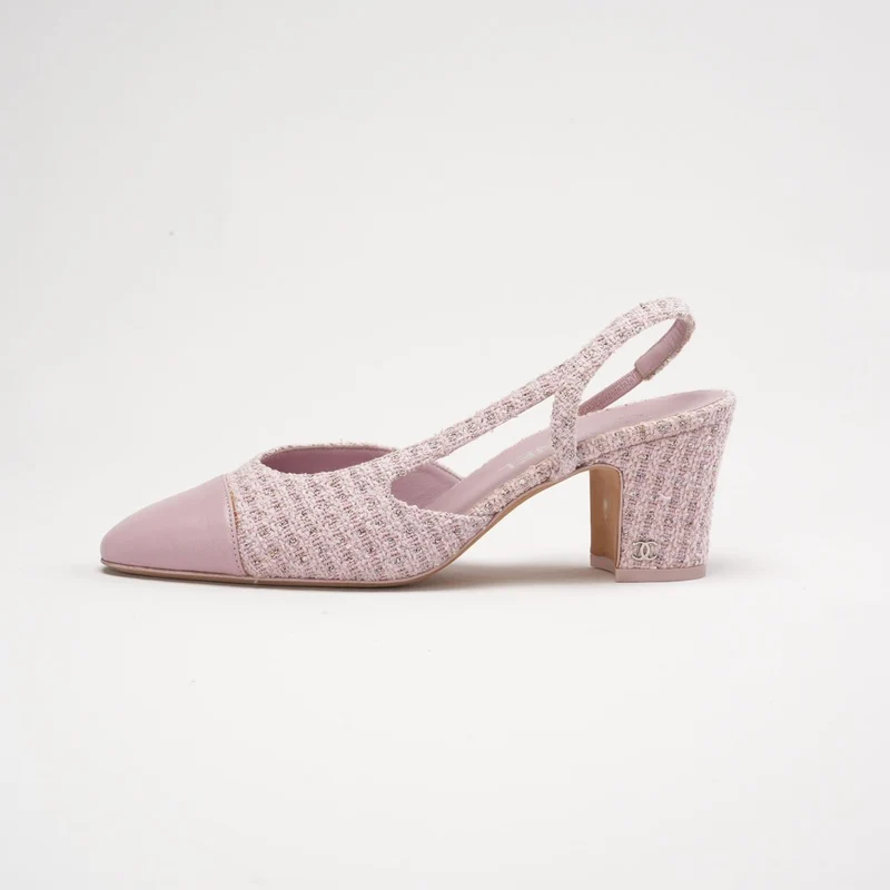 Chanel Slingback-Pumps aus Tweed und Leder, Rosa, Größe 38