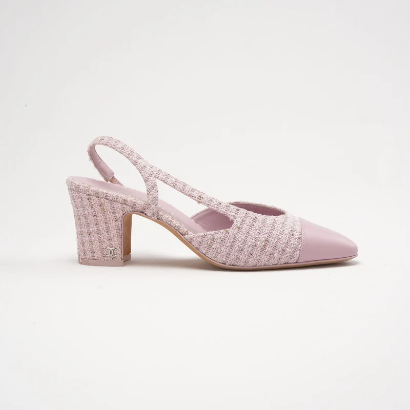 Chanel Slingback-Pumps aus Tweed und Leder, Rosa, Größe 38