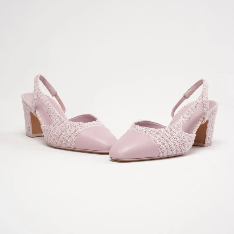 Chanel Slingback-Pumps aus Tweed und Leder, Rosa, Größe 38