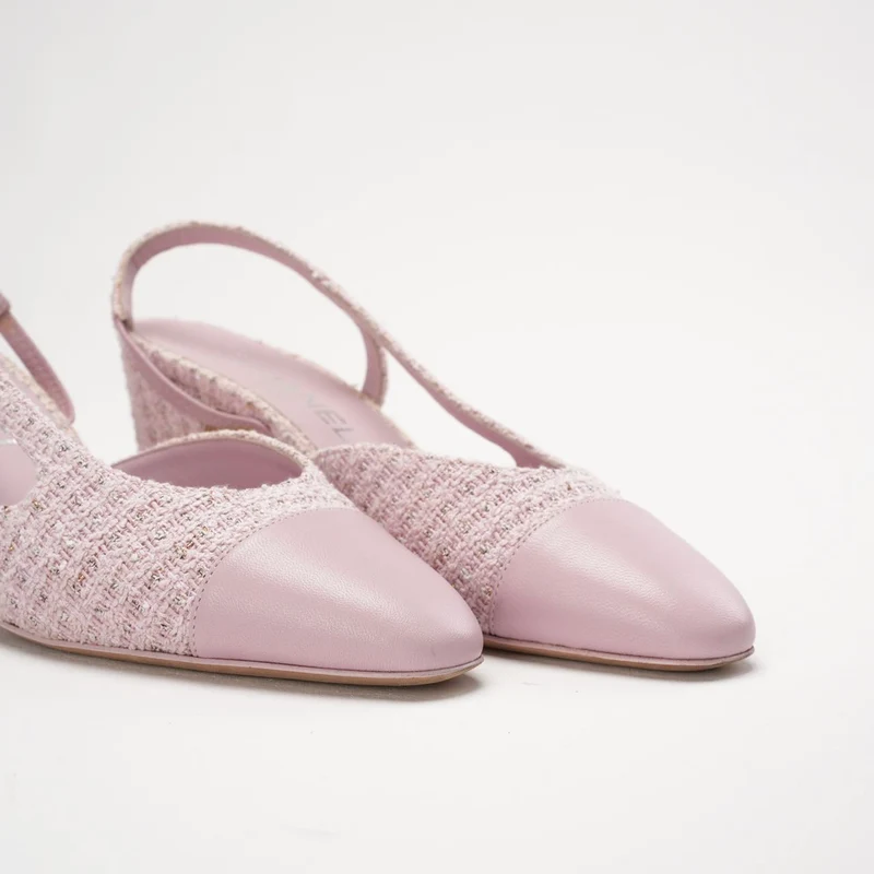 Chanel Slingback-Pumps aus Tweed und Leder, Rosa, Größe 38