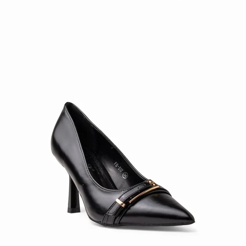 Europeon Union Women Black Leather Heels #4677