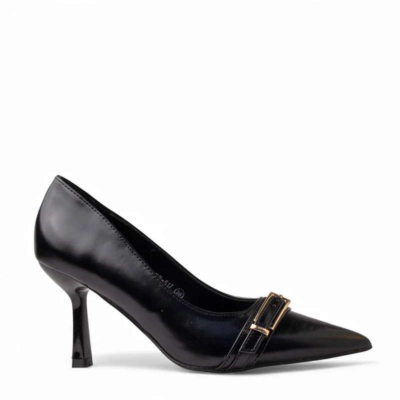 Europeon Union Women Black Leather Heels #4677