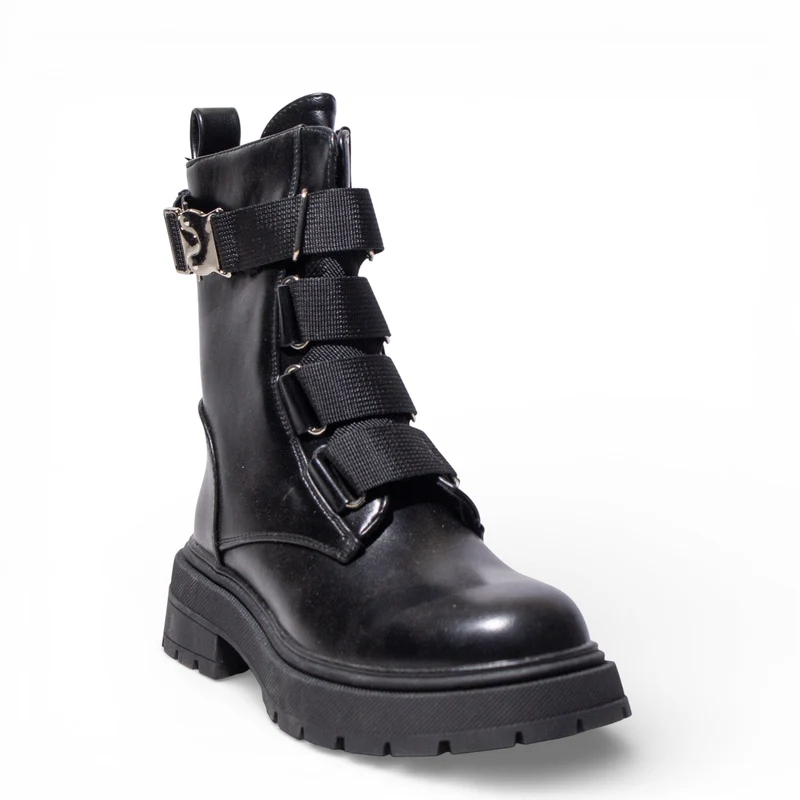 EuropeonUnion Women Black Leather HalfBoot #4787