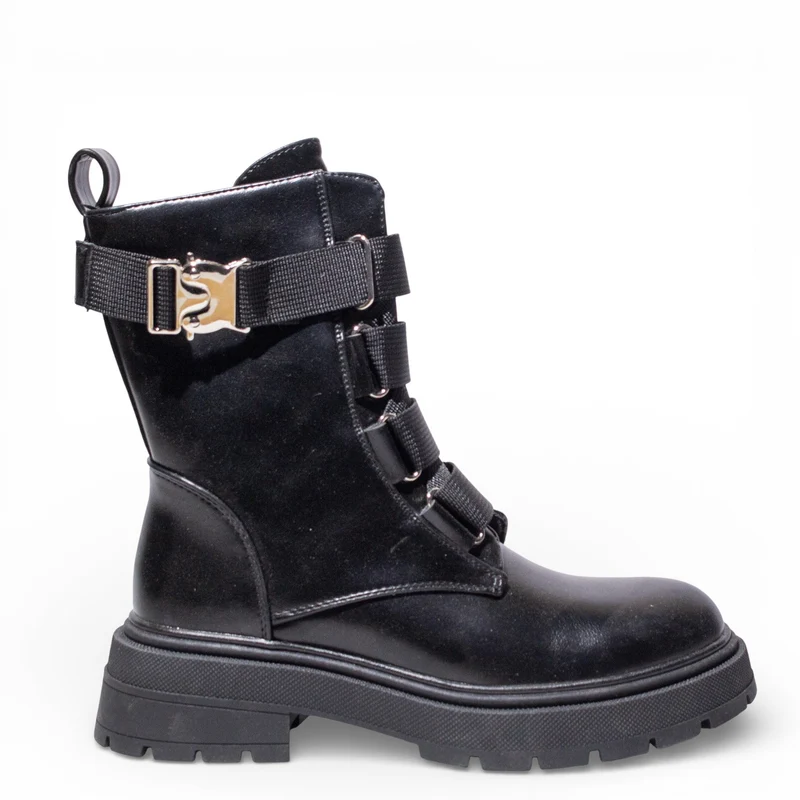 EuropeonUnion Women Black Leather HalfBoot #4787