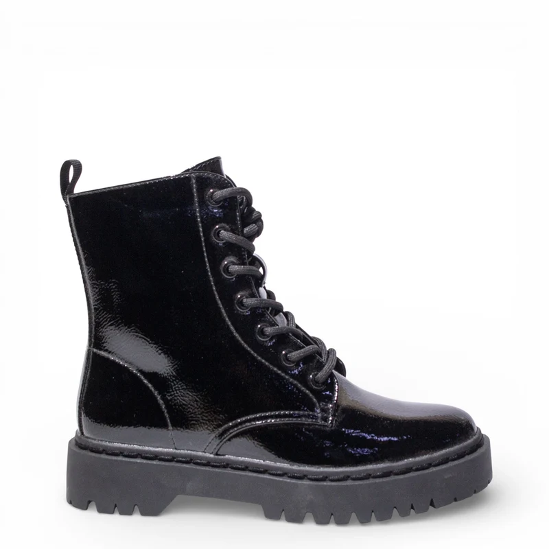 EuropeonUnion Women Black VernisLeather HalfBoot #4788