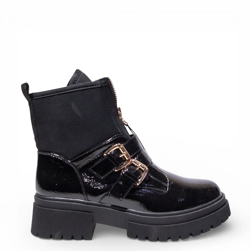 EuropeonUnion Women Black VernisLeather HalfBoot #4789