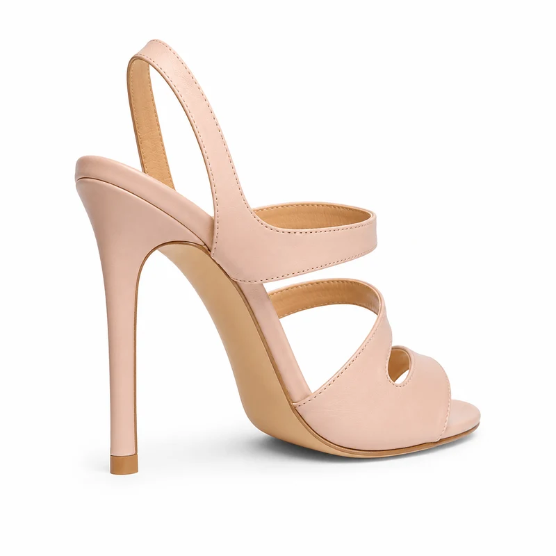 Champagner Rosé Sandals – Damen High Heel Riemchensandalen Nudé