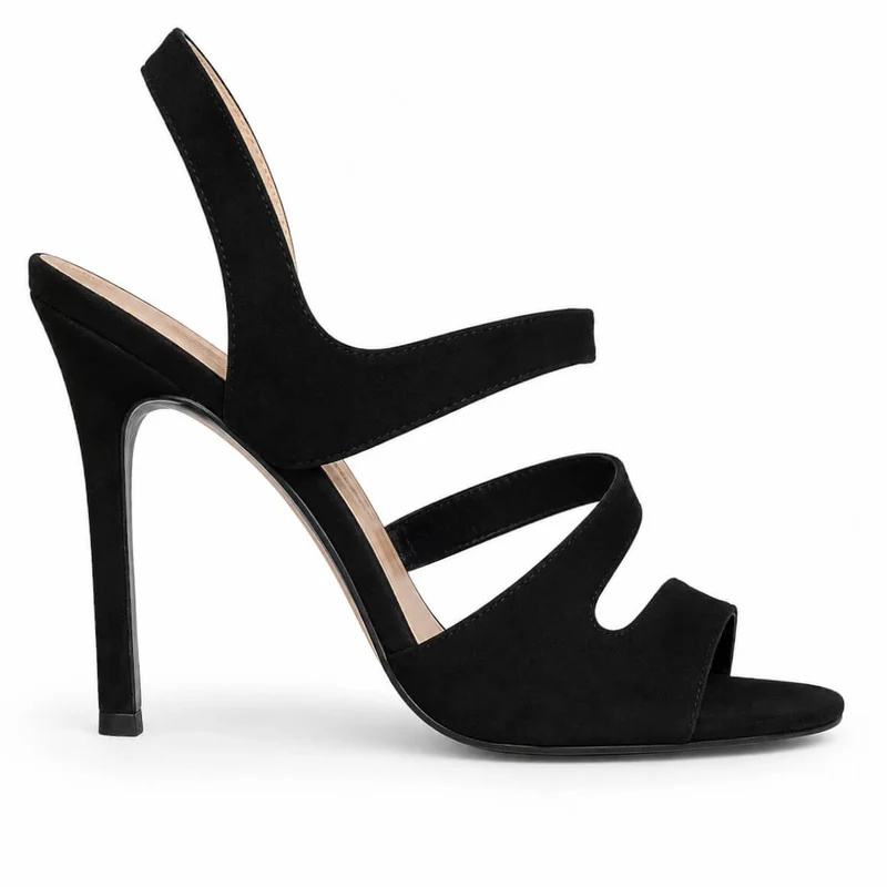 Black Berry Sandals – Damen High Heel Riemchensandalen Schwarz Wildleder
