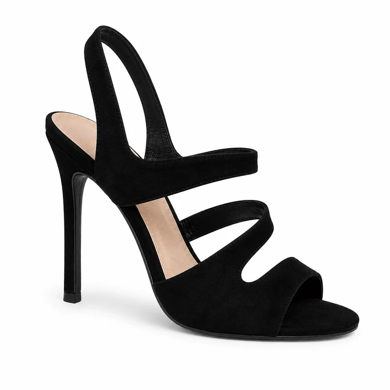 Black Berry Sandals – Damen High Heel Riemchensandalen Schwarz Wildleder