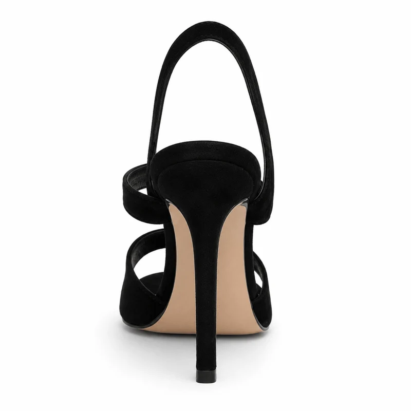 Black Berry Sandals – Damen High Heel Riemchensandalen Schwarz Wildleder