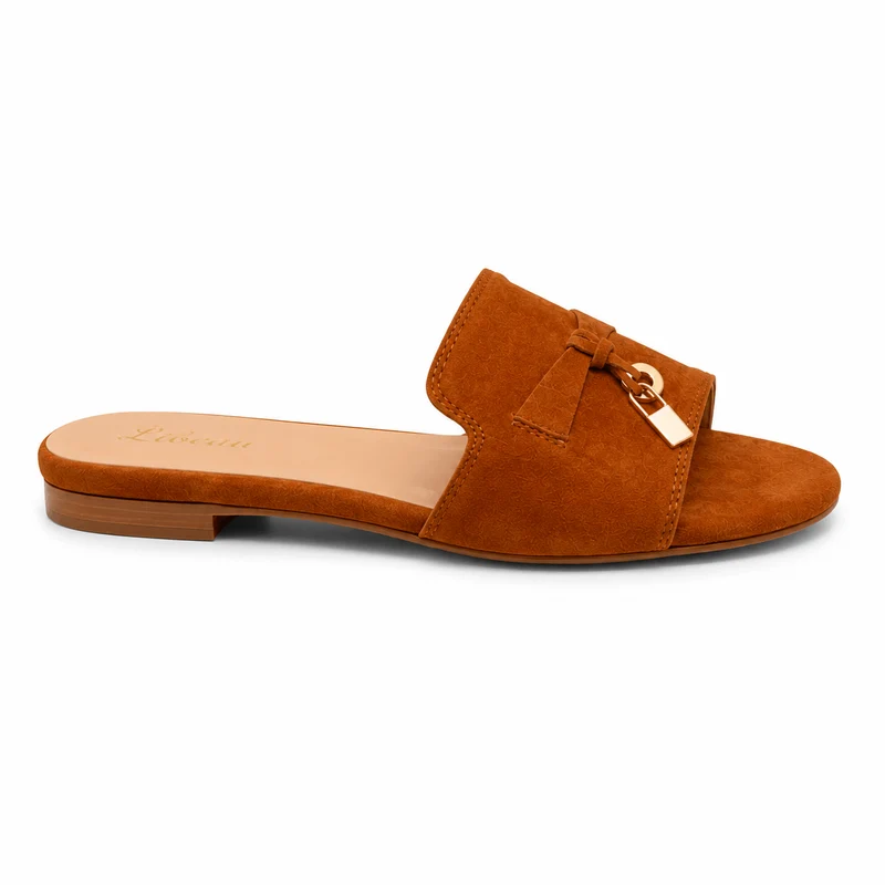 Tawny Classic Slipper – Damen Wildleder Slipper Cognac