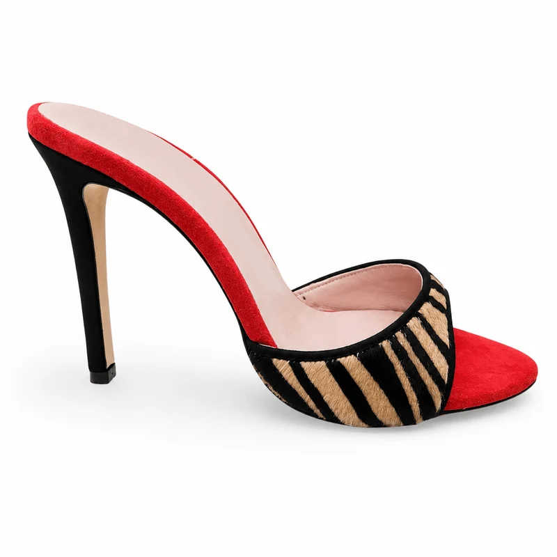 Zebrina Mules – Damen High Heel Mules Zebra Wildleder