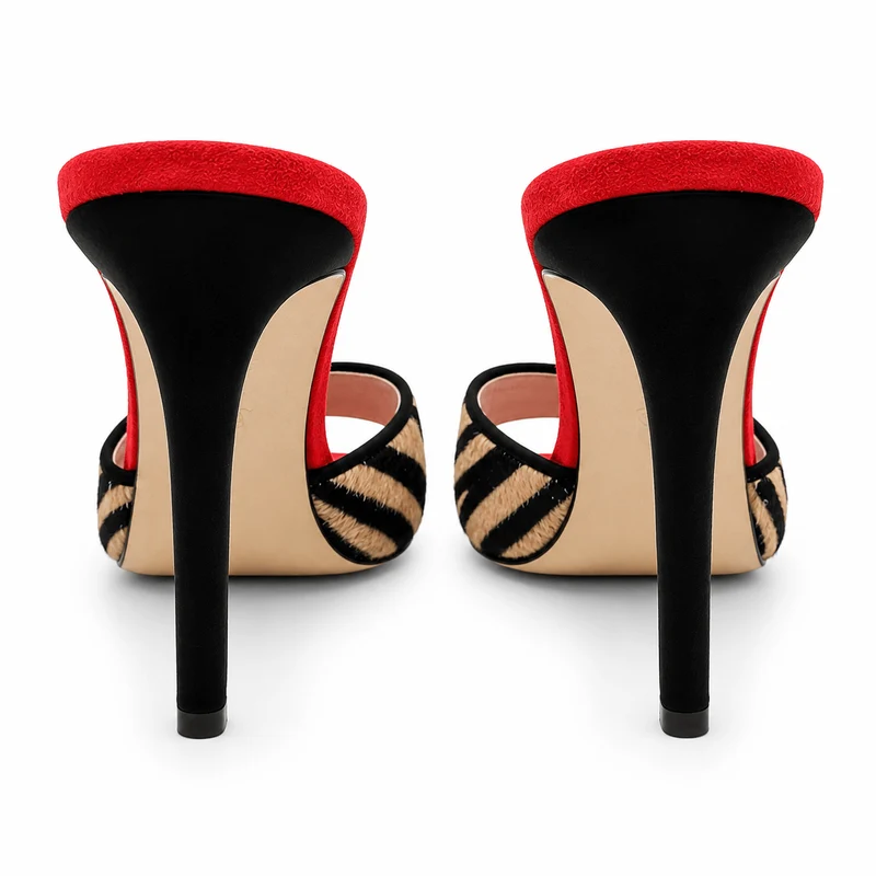 Zebrina Mules – Damen High Heel Mules Zebra Wildleder