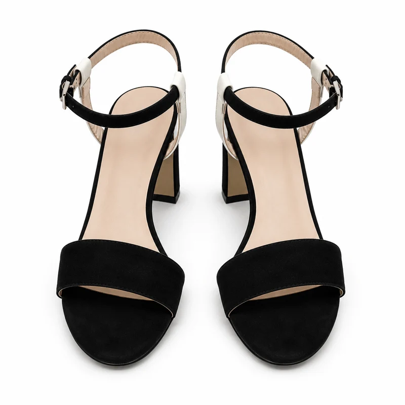 Piano Sandals – Damen Riemchensandalen Schwarz Weiß Wildleder