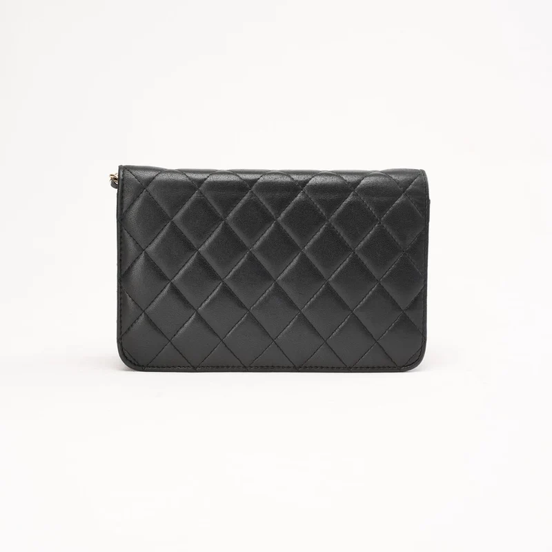 Chanel Camellia CC Charm Wallet on Chain (WOC) Lammleder Schwarz 2019