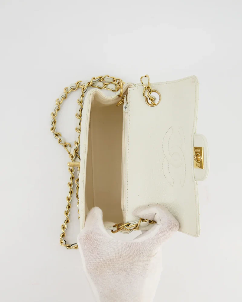 Chanel Vintage Mini Square Flap Caviar Weiß 2004
