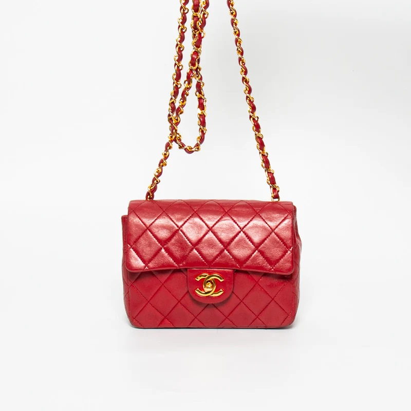 Chanel Vintage Mini Square Single Flap Rot 1991