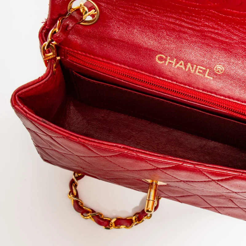Chanel Vintage Mini Square Single Flap Rot 1991