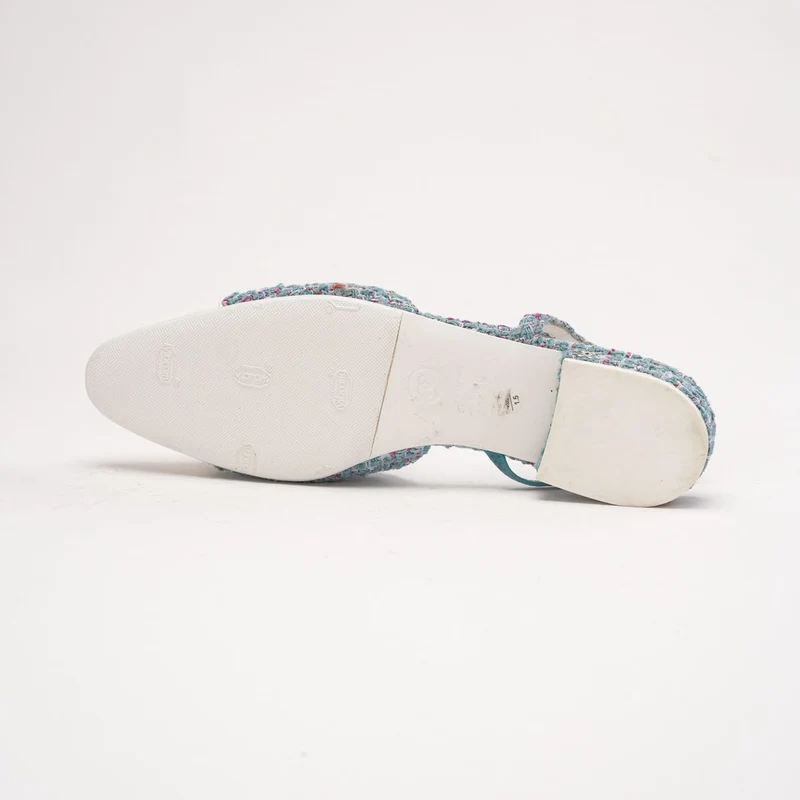 Chanel Slingback-Ballerinas aus Tiffany-blauem Tweed und weißem Lackleder mit CC-Logo, Größe 37.5