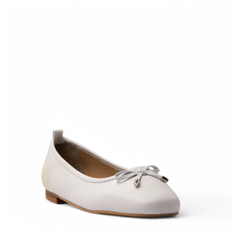 Women White Leather Ballerina #3648