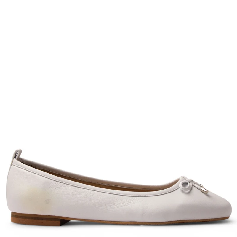 Women White Leather Ballerina #3648