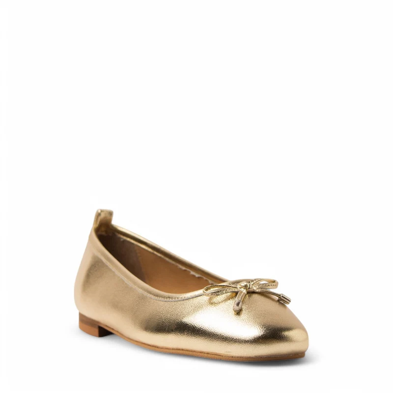 Women Gold Leather Ballerina #3647