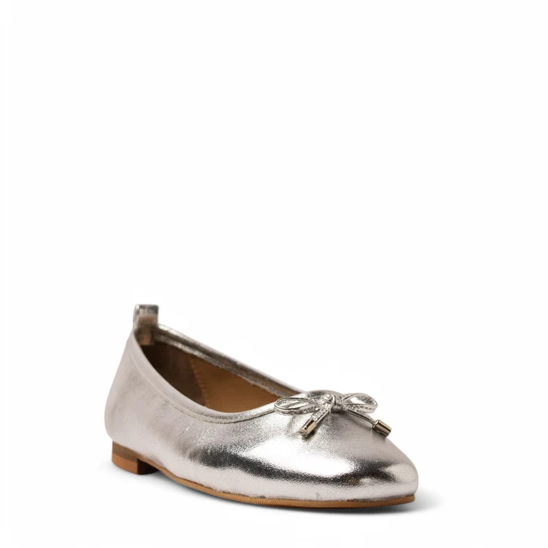 Women Silver Leather Ballerina #3645